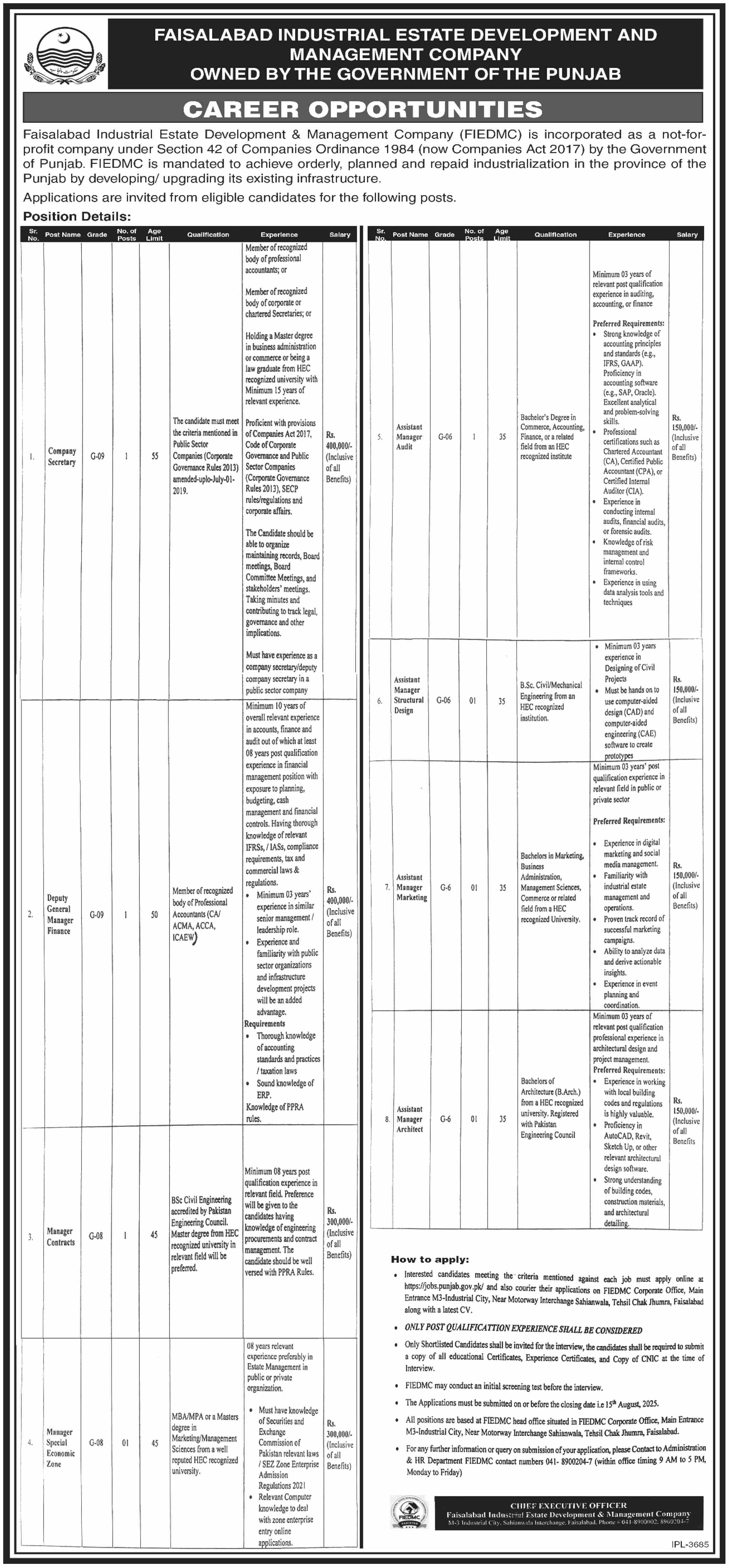Jobs in Faisalabad Industrial Estate Development & Management Company